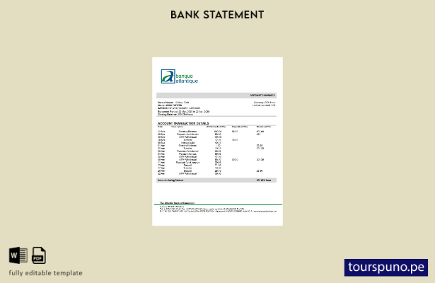 listo para imprimir Camerún Plantilla de Word   extracto bancario del Banco Atlá